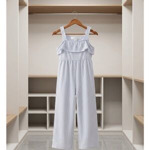 Copper Key Girls Blue White Striped Ruffle Romper Jumpsuit Size Large (L)